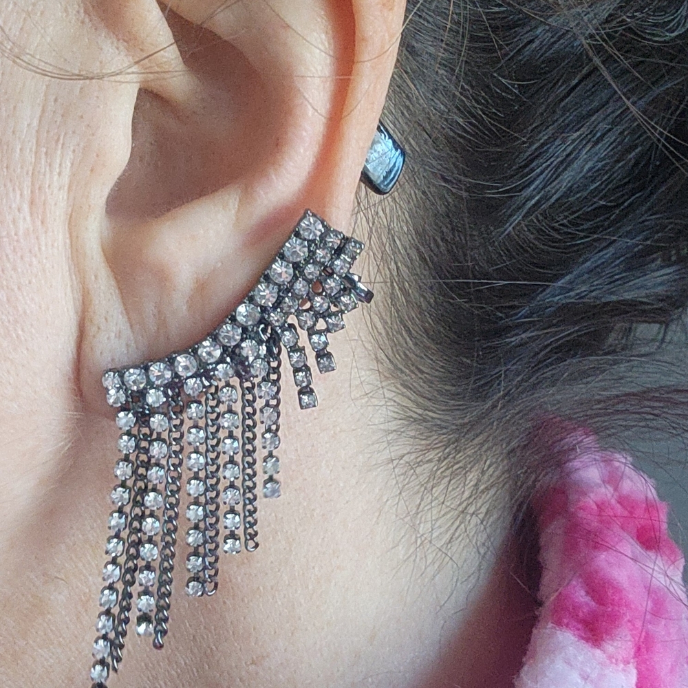 Paparazzi Ear Cuff Rhinestone & Orange and Blue Beaded Hoop Earrings  NWT
